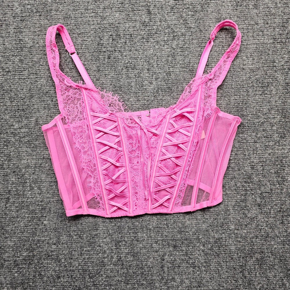 Victorias Secret Dream Angels Pink Lace Mesh Corset Top Medium 409857-QAX